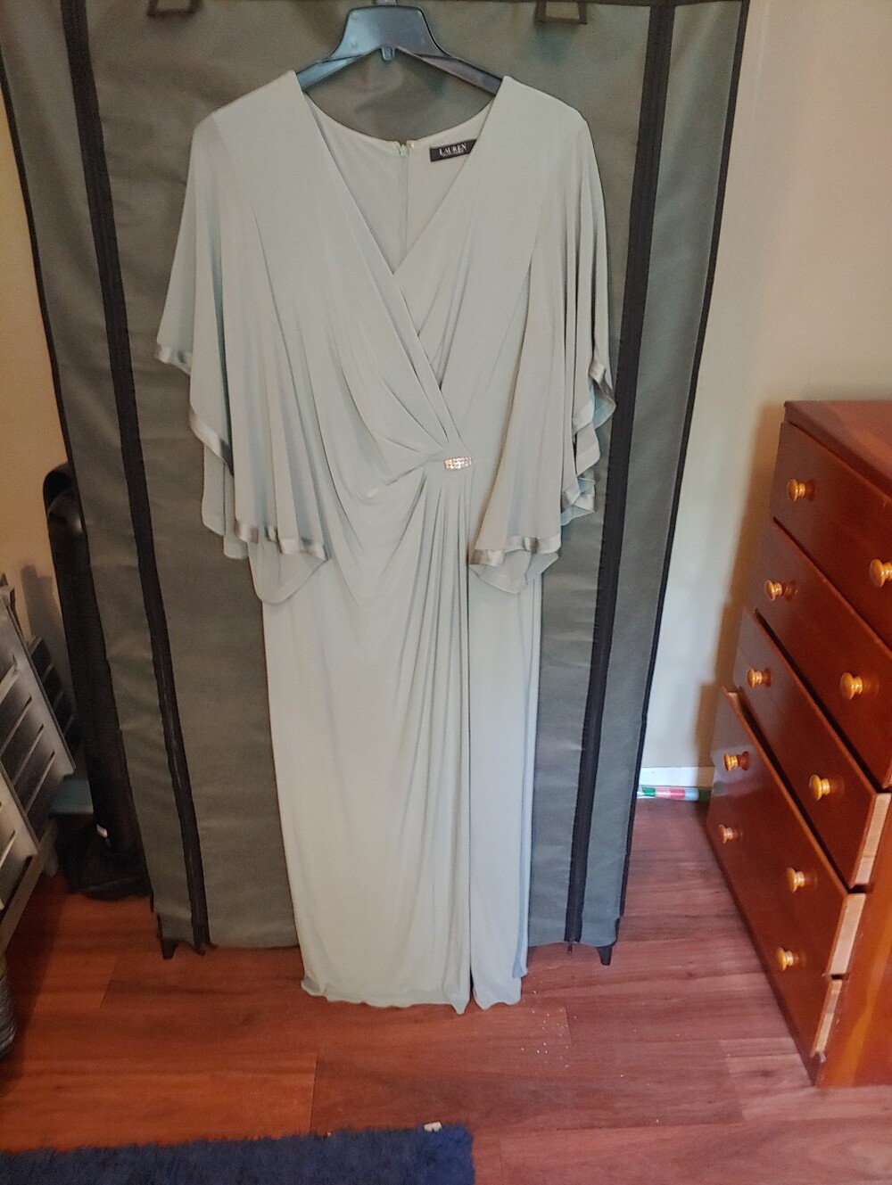 Ralph Lauren Light Sage Green Draped V-Neck Maxi Dress